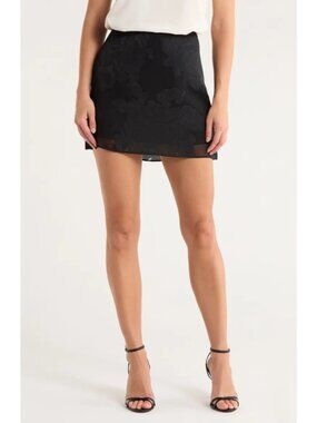 Leith Floral Jacquard Mini Skirt Black Silky Chic casual Womens Size XS